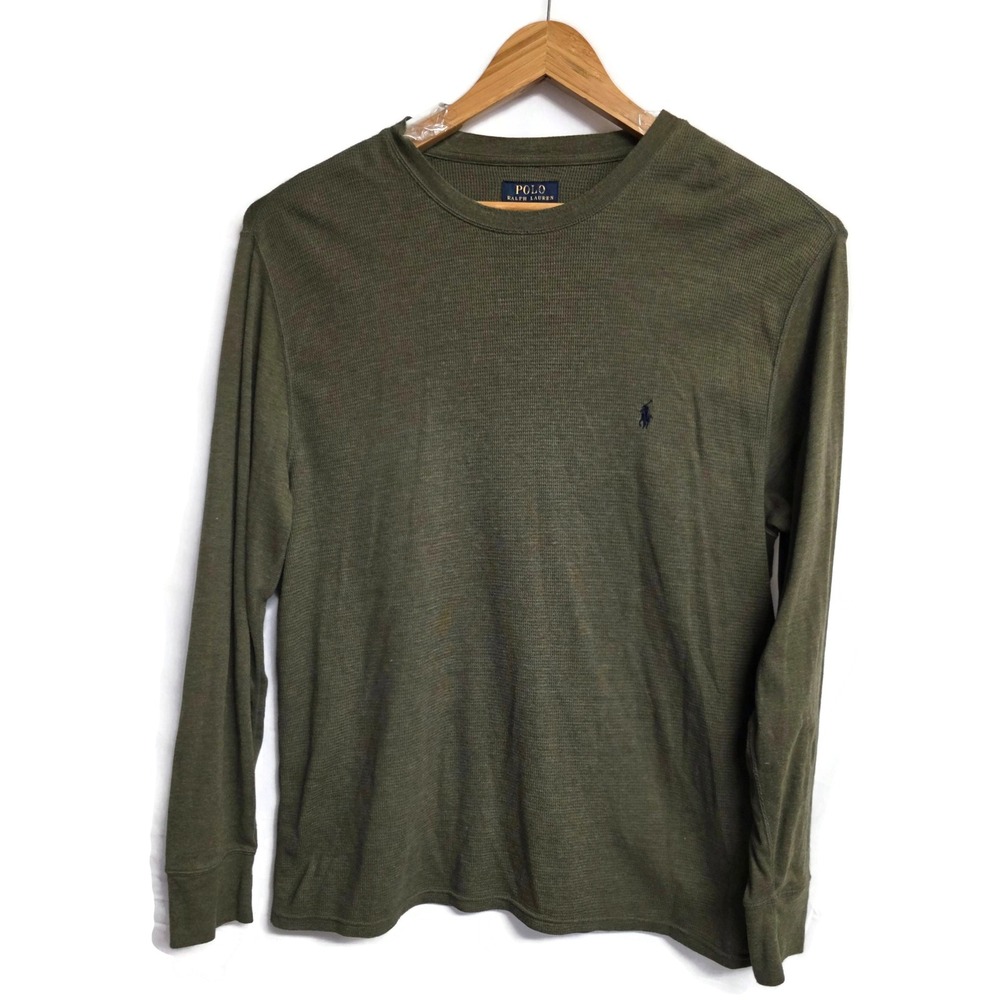 Polo Ralph Lauren Mens XL Olive Green Waffle Knit Thermal Long Sleeve Shirt